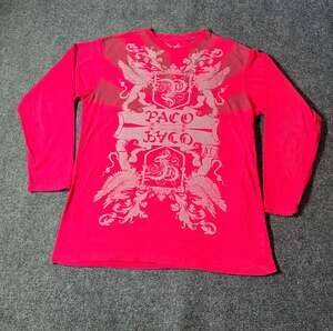 Paco By Paco Long Sleeve Graphic Tee Red Size L Y2K Grunge Crest Wings